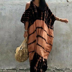 New Boho Tie Dye Kimono Maxi MuMu Tunic Dress Beach Cover-Up Womens